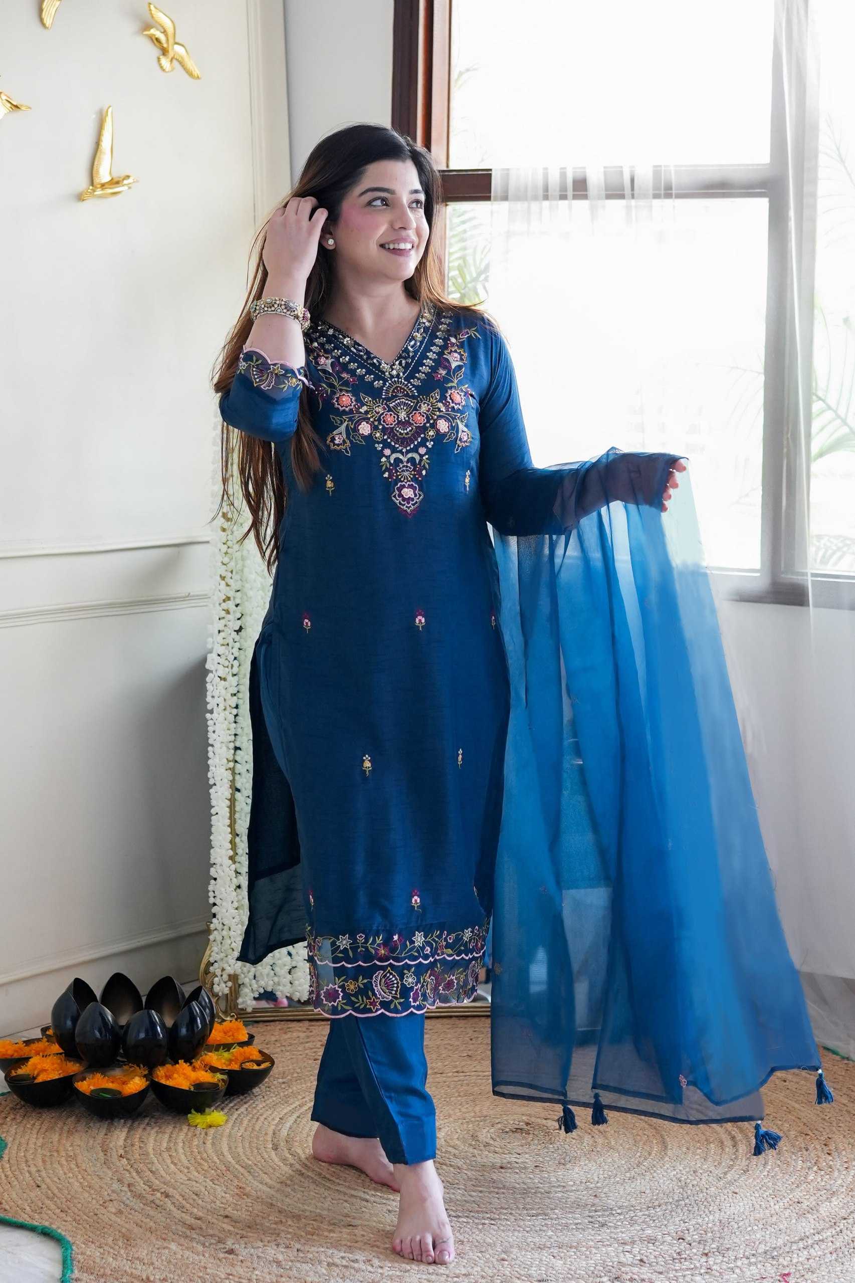 Vichitra Silk Embroidery Party wear suits